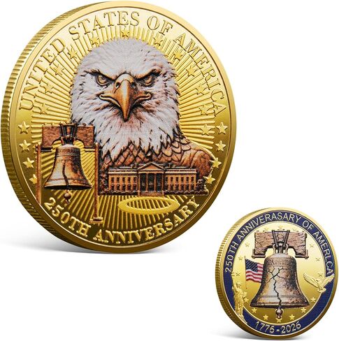 USA 250th Anniversary Commemorative Coin 1776-2026, America 250 Merchandise Patriotic Collectible Coin with Liberty Bell & Bald Eagle Design, 250 Year American Anniversary Coin for Collectors (G) in Kuwait