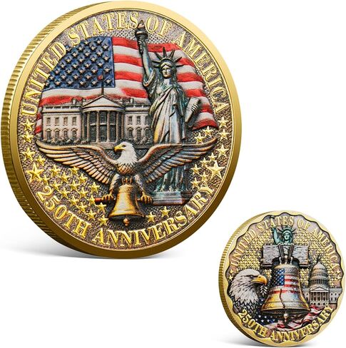 USA 250th Anniversary Commemorative Coin 1776-2026, America 250 Merchandise Patriotic Collectible Coin with Liberty Bell & Bald Eagle Design, 250 Year American Anniversary Coin for Collectors (G) in Kuwait