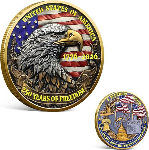 USA 250th Anniversary Commemorative Coin 1776-2026, America 250 Merchandise Patriotic Collectible Coin with Liberty Bell & Bald Eagle Design, 250 Year American Anniversary Coin for Collectors (G) in Kuwait