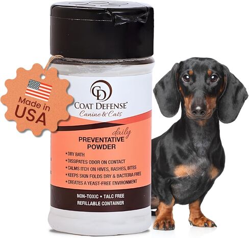 COAT DEFENSE Preventative Powder | Made in USA | 3.5oz Waterless Dog Shampoo & Pet Deodorizer for Smelly Dogs | Provides Anti Itch Relief | Dog Shampoo for Dry Itchy Skin & Smelly Dogs in Saudi Arabia