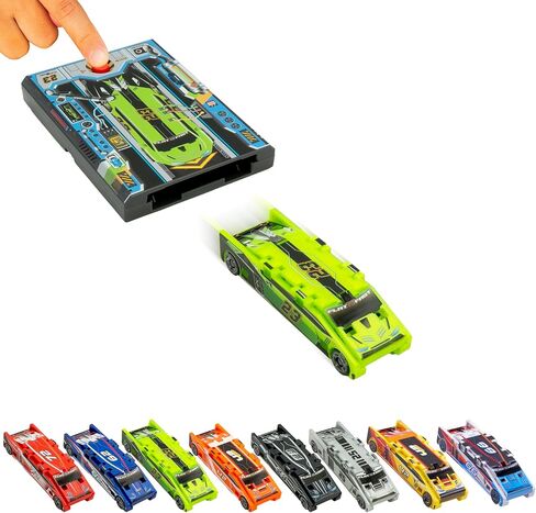 FLAT 2 FAST Original Stunt Card Racer – Flat Car Racer and Pocket Size Racecar Launcher with Built-in Button for Stunts and Racing – Compact Transforming Toy Car for Boys – Lava Orange in Kuwait