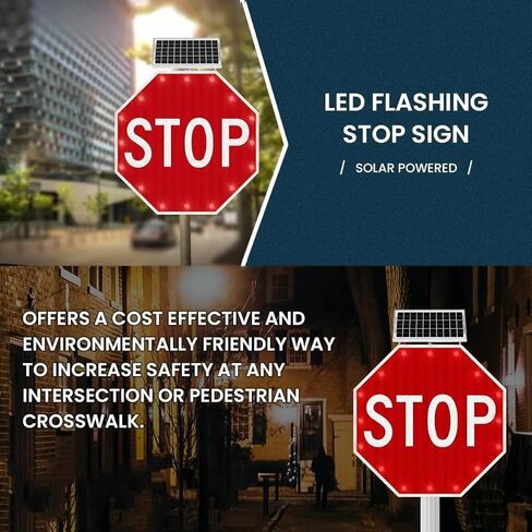 لافتات مرور LED تعمل بالطاقة الشمسية مقاس 24 بوصة - لافتات طريق مضيئة وامضة مع فيلم عاكس من الدرجة الهندسية لتعزيز الرؤية والسلامة in Kuwait