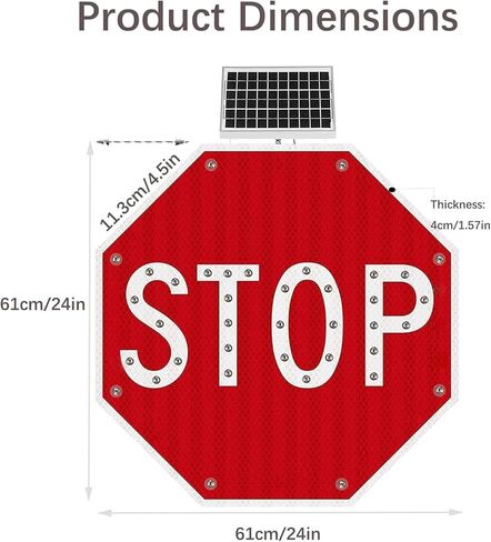 High Visibility Aluminum Solar Stop Sign with LED Lights - Durable Octagon Traffic Warning Sign for Streets, Roads, School Zones, and Parking Lots in Saudi Arabia