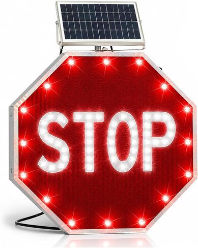 High Visibility 24"/30" Solar LED Stop Sign - Blinking Traffic Sign with Auto On/Off, IP65 Waterproof for Road, School Zone & Parking Lot Safety in Kuwait