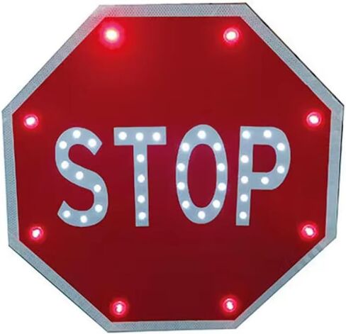 24"x24" Solar LED Stop Sign - Aluminum Octagon Traffic Sign with Flashing Lights for Maximum Safety & Visibility - Perfect for Streets, Intersections, & Traffic Control in Kuwait