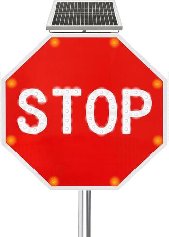24" Solar-Powered LED Flashing Traffic Stop Sign - Illuminated Road Sign with Engineer Grade Reflective Film for Enhanced Visibility and Safety in Kuwait