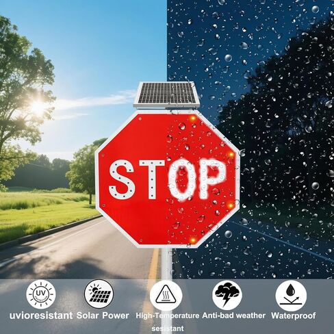 24" Solar-Powered LED Flashing Traffic Stop Sign - Illuminated Road Sign with Engineer Grade Reflective Film for Enhanced Visibility and Safety in Kuwait