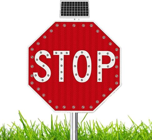 30" Solar LED Stop Sign - Durable Aluminum Octagon Traffic Sign with Blinking Lights for Enhanced Visibility, Road Safety Compliance, and Eco-Friendly Design in Kuwait