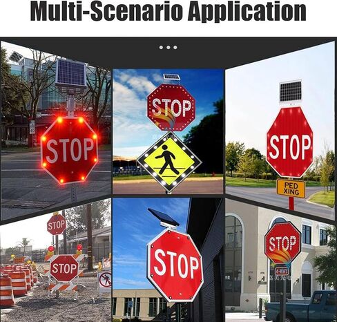30" Solar LED Stop Sign - Durable Aluminum Octagon Traffic Sign with Blinking Lights for Enhanced Visibility, Road Safety Compliance, and Eco-Friendly Design in Kuwait
