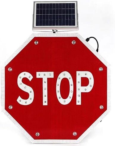Solar Stop Sign - Waterproof LED Blinking Traffic Warning Sign, High Visibility for Roads, Schools, Parking Lots & Construction Zones, Solar Powered Reflective Design in Kuwait