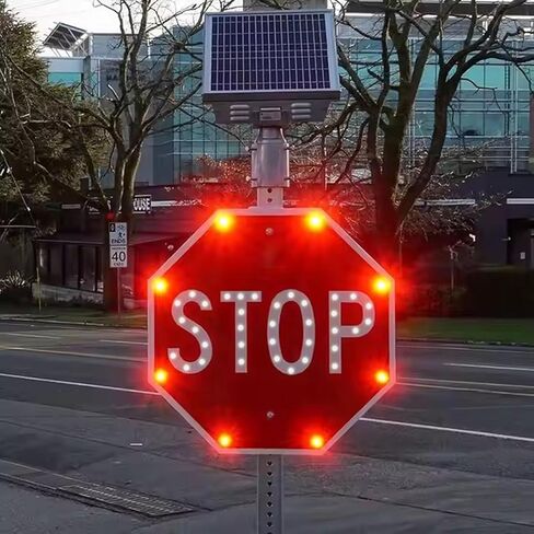 Solar Stop Sign - Waterproof LED Blinking Traffic Warning Sign, High Visibility for Roads, Schools, Parking Lots & Construction Zones, Solar Powered Reflective Design in Kuwait