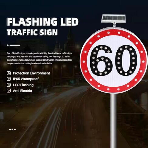 لافتة حدود السرعة LED تعمل بالطاقة الشمسية مقاس 24 بوصة - إشارة مرور وامضة للسلامة على الطرق، ألومنيوم مقاوم للماء، متين وموفر للطاقة للطرق السريعة واستخدام الطرق (60) in Kuwait