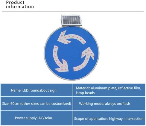 لافتة مرور LED تعمل بالطاقة الشمسية مقاس 24 بوصة - مؤشر تحذير دائري عالي السطوع، علامة أمان طريق متينة من الألومنيوم وصديقة للبيئة لتعزيز الرؤية in Kuwait