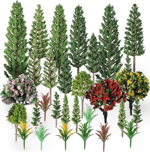 29 Pcs Mixed Model Trees, 1.3-5.3 Inch Garden Accessories Diorama Trees Mini Fake Flower Tree Miniature Tree Model Train Railroad Scenery for Crafts, Building Model, DIY Landscape, Natural Green in Kuwait