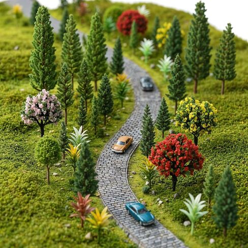 29 Pcs Mixed Model Trees, 1.3-5.3 Inch Garden Accessories Diorama Trees Mini Fake Flower Tree Miniature Tree Model Train Railroad Scenery for Crafts, Building Model, DIY Landscape, Natural Green in Kuwait