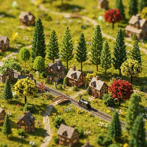 29 Pcs Mixed Model Trees, 1.3-5.3 Inch Garden Accessories Diorama Trees Mini Fake Flower Tree Miniature Tree Model Train Railroad Scenery for Crafts, Building Model, DIY Landscape, Natural Green in Kuwait