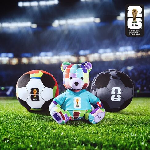 دب ملون من القطيفة مقاس 10 بوصات لكأس العالم FIFA 2026 من Jazwares - يمكن تجميع كأس العالم 2026 رسميًا مع تي شيرت بشعار كأس FIFA - للأعمار من 3 سنوات فما فوق in Kuwait