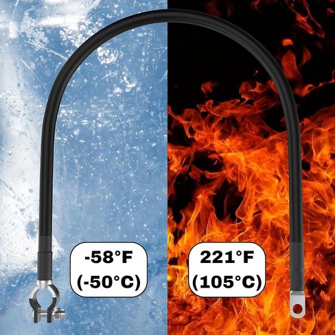 كابل بطارية 1/0 AWG مع أطراف البطارية، سلك نحاسي نقي، السيارات، عاكس الطاقة، اللحام، عربة الجولف، جزازة العشب، دراجة نارية (سلك أسود، 3 أقدام (36 بوصة)، 5/16 بوصة إلى أعلى عمود سلبي، قطعة واحدة) in Kuwait