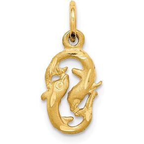 Solid 14k Yellow Gold Pisces Zodiac Charm Pendant - 20mm x 8mm