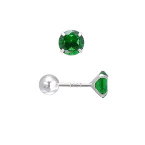 5 MM Emerald Green Cubic Zirconia Sterling Silver Screw Back Studs Earrings for Women