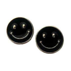 Hypoallergenic Cool Black Smiley Face Stud Earrings on Plastic Posts