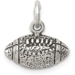 Solid 925 Sterling Silver Vintage Antiqued Football Charm Pendant - 17mm x 15mm