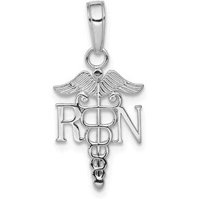 Solid 10k White Gold RN Registered Nurse and Caduceus Pendant Charm