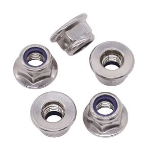 M4-0.7 (50 Pack) Flange Metric Hex Locknuts, Hexagon Flange Lock Nuts with Non-Serrated Flange Washer, Stainless Steel 304 (18/8), Blue Nylon Insert Flange Hex Locknuts