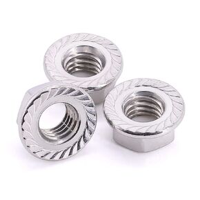 M10-1.25mm (15 pcs) Serrated Flange Hex Nuts, 304 (18-8) Stainless Steel, Flange Washer Head Hexagon Nuts, Fine Thread UNF, DIN6923