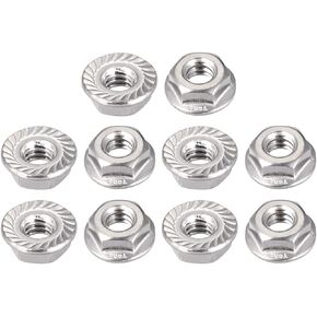 uxcell 1/4-20" Serrated Flange Hex Lock Nuts, 304 Stainless Steel, 10 Pcs