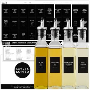 Black Oil Bottle Labels Stickers - 54 Pantry Labels for Vinegar & Oil Dispenser Bottles Condiment Labels - Oil Jar Labels Pantry Stickers - Kitchen Stickers Waterproof Oil Bottle Labels Stickers