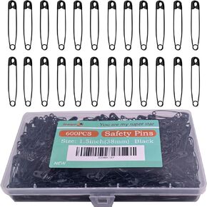 Safety Pins, 600PCS-1.5Inch Small Safety Pins, Rust-Resistant Nickel Plated Steel, Sharp Edge Safety Pin for Clothes, Sewing, 38mm Decorative Safety Pins Assorted (Black)