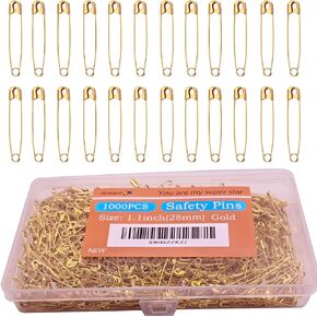 Safety Pins, 1000PCS-1.1Inch Small Safety Pins, Rust-Resistant Nickel Plated Steel, Sharp Edge Safety Pin for Clothes, Sewing, 28mm Decorative Safety Pins Assorted (Gold)