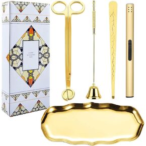 5 in 1 Candle Snuffer and Wick Trimmer Set with Candle Snuffer and Wick Trimmer and Lighter,Candle Wick Dipper and Tray, Black Wick Trimmer and Snuffer Set for Scented Candle Lovers
