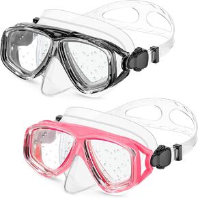 2 Packs Kids Swim Diving Mask Swimming Goggles with Nose Cover Clear View Tempered Glass Lens for Kids Youth 5-15