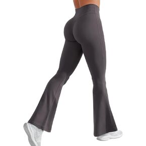YEOREO Women Flare Leggings Short Inseam Lynnie Bootcut Yoga Workout Pants High Waist Bell Bottom Workout Legging Dark Grey L