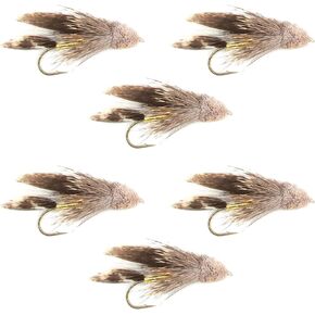 The Fly Fishing Place Muddler Minnow Fly Fishing Flies - Classic Bass and Trout Streamers - Set of 6 Flies Hook Size 8