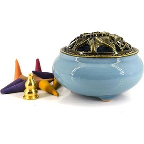 Generic Bowl Incense Burner Holder Cone Censer Ceramic Censer Suitable for Incense Cone Coil Sticks Gourd Metal Bracket+10 Cone Shaped Incense in Saudi Arabia