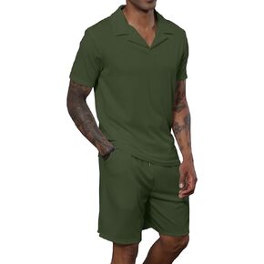 Uni Clau Men's Shorts set 2 Piece Outfits Short Sleeve Polo Shirt Summer Fashion Casual Shirts and Short Set
