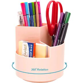 Desk Pencil Pen Holder, Desk Organizers 3 Slots 360-Degree Rotating Pen Holder for Desktop Storage Stationery Supplies Organizer, Home, Office, School, Kids, Blue