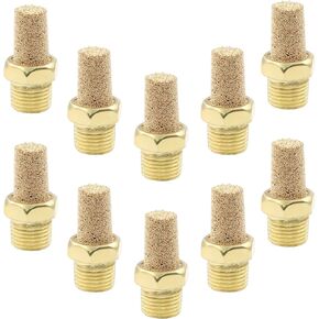 10 Pack 1/4" Male Thread Pneumatic Brass Exhaust Muffler Filter Air Pneumatic Mufflers Air Line Fitting Hex Sintered Silencer