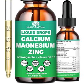 Calcium Magnesium Zinc Liquid Drops with Vitamin D3 K2, High Potency Calcium Magnesium Supplement w/Magnesium Complex, Zinc, Theanine丨Gluten Free丨 for Immune, Bone,Muscle, Mood & Sleep Support