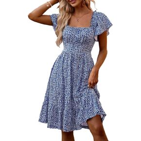 TORARY Cute Summer Dresses for Women 2024 Flutter Sleeve Square Neck Casual Spring Sundresses