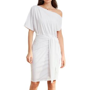 GRACE KARIN Women's One Shoulder Cocktail Dress 2024 Elegant Ruched Belted Wedding Guest Formal Bodycon Dress