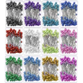 1200Pcs 12 Colors Sewing Pins Kit, 1.57 Inch Straight Pins with Colored Heads, Pearlized Ball Head Quilting Pins Craft Positioning Pins for Dressmaker, Jewelry DIY Decoration, Sewing Projects