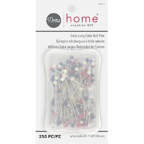 Dritz 1-3/4" دبابيس كروية ملونة طويلة جدًا، أحمر، أسود، أبيض 250
