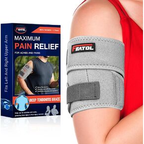 FEATOL Bicep Tendonitis Brace Compression Sleeve Support, Upper Arm Brace Bicep Support Bands for Pain Relief, Muscle Strains and Inflammation, Tricep/Bicep Wrap for Men and Women