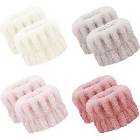 4 Pairs Wrist Bands for Washing Face, Microfiber Wristbands for Women Skin Care Preventing Water from Spilling Down Arm, Multicolor (Beige, Mica, Pea red, Pink)