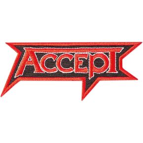 Accept Logo Patch, Heavy Rock Band Red Emblem, Embroidered Iron On (5" x 2.1")