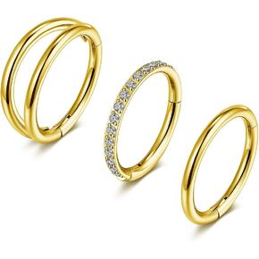 Jovivi 3pcs Nose Rings Hoops - 316L Surgical Steel Double Hoop Nose Rings 18G Hinged CZ Conch Piercing Jewelry Septum Clicker Lip Rings Cartilage Earring Helix Rook Tragus Daith 8mm